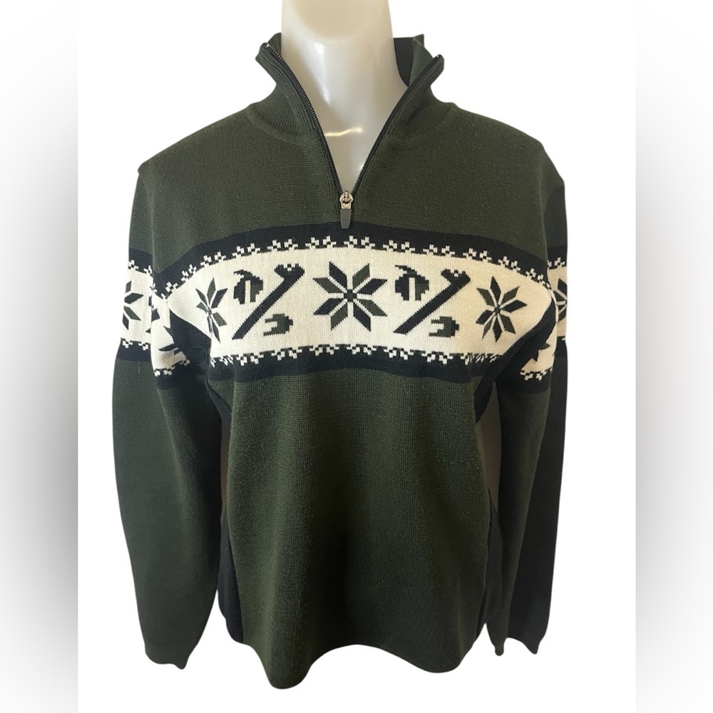 Nils Green/Black Snowflake Nordic Wool Blend Ski Sweater size M